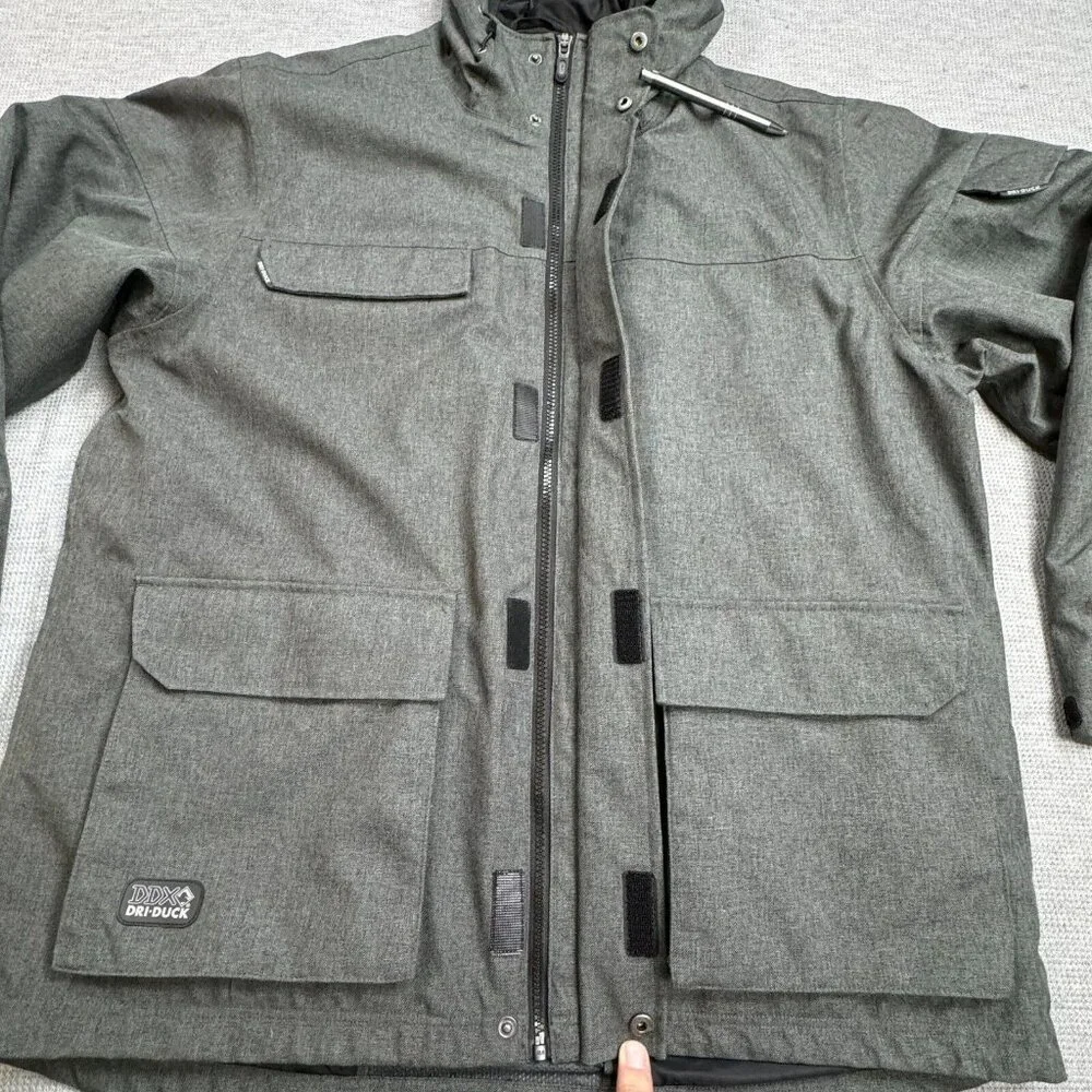 Dri Duck 3-in-1 Jacket Mens Size L Gray Hooded Storm Shell Interchange Pockets - Picture 5 of 16